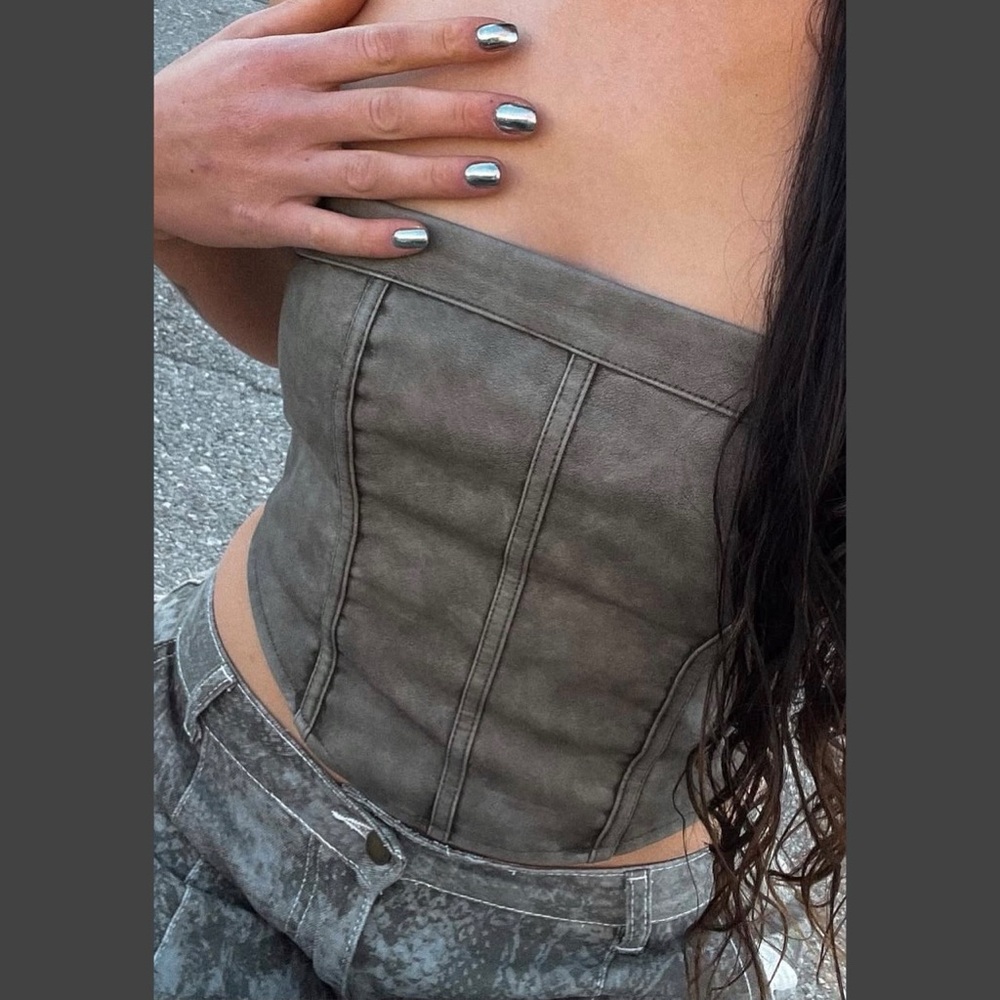 Faux Leather Gray Corset Top Small